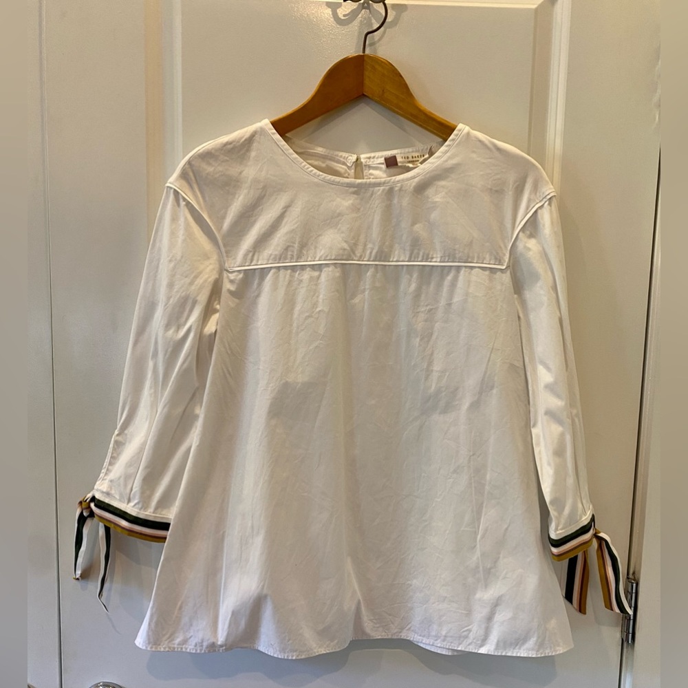 Ted Baker London White Tunic with Ribbon Detail Ted Size 3 (Approx. US Size 8)